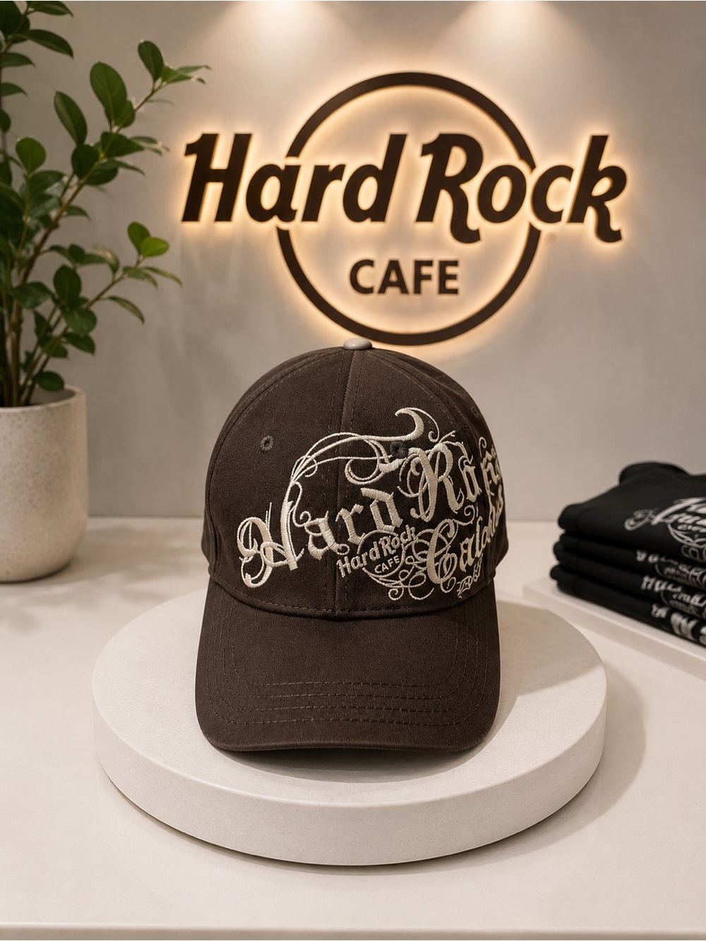 Hard Rock Cafe- Destin Dark Brown Baseball Cap with Cream Embroidered Logo